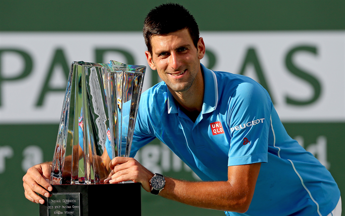 El serbio Novak Djokovic, pista de Tenis, retrato, Serbia, trofeo, la copa, el jugador de tenis