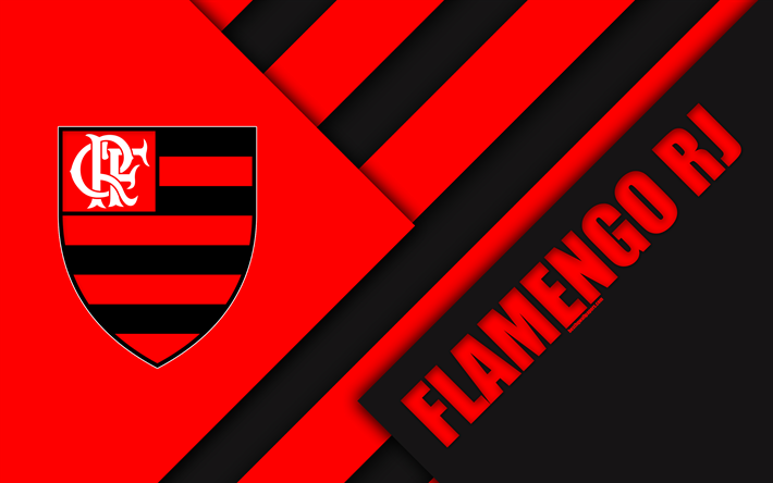 Flamengo RJ FC, Rio de Janeiro, Brezilya, 4k, malzeme tasarım, siyah ve kırmızı soyutlama, Brezilyalı Futbol Kul&#252;b&#252;, Şampiyonlar Ligi, futbol