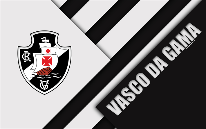 Vasco da Gama FC, Rio de Janeiro, Brasil, 4k, design de material, branco preto abstra&#231;&#227;o, Brasileiro de clubes de futebol, Serie A, futebol