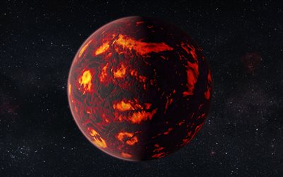fire planet, 4k, sci-fi, burning stars, solar system, planets, galaxy, universe