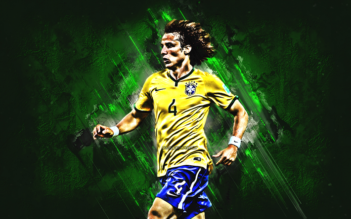 David Luiz, green stone, Brazil National Team, soccer, footballers, David Luiz Moreira Marinho, grunge, Brazilian football team