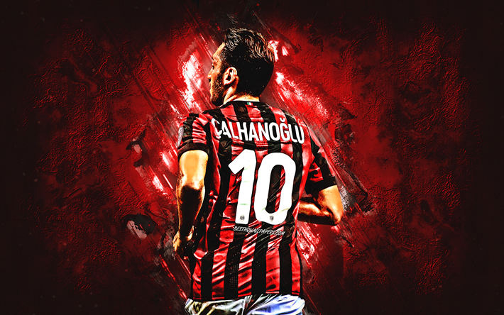Hakan Calhanoglu, AC Milan, midfielder, joy, red stone, famous footballers, football, Calhanoglu, Turkish footballers, grunge, Serie A, Italy