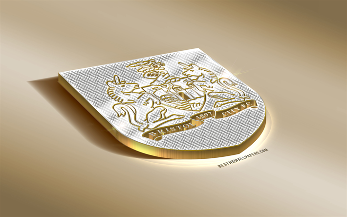 Bristol City FC, Clube de futebol ingl&#234;s, ouro prata logotipo, Bristol, Inglaterra, EFL Campeonato, 3d emblema de ouro, criativo, arte 3d, futebol