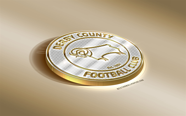 Derby County FC, İngiltere Futbol Kul&#252;b&#252;, altın g&#252;m&#252;ş logo, Derby, İngiltere, HAZIRLIK Şampiyonası, 3d altın amblemi, yaratıcı 3d sanat, futbol