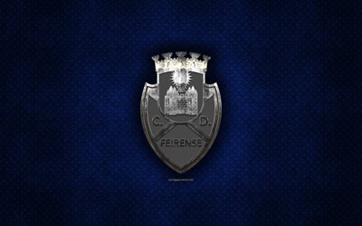 CD Feirense, Portuguese football club, blue metal texture, metal logo, emblem, Feira, Portugal, Primeira Liga, Liga NOS, creative art, football
