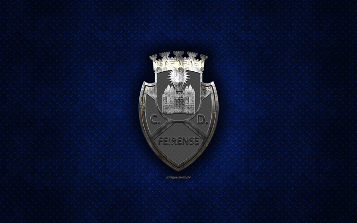 CD Feirense, Portuguese football club, blue metal texture, metal logo, emblem, Feira, Portugal, Primeira Liga, Liga NOS, creative art, football