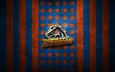 Boise State Broncos flag, NCAA, blue orange metal background, american football team, Boise State Broncos logo, USA, american football, golden logo, Boise State Broncos