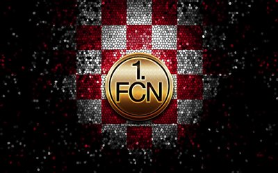 FC Nurnberg, glitter logo, Bundesliga 2, red white checkered background, soccer, VfL Osnabruck, german football club, FC Nurnberg logo, mosaic art, football, Nurnberg FC