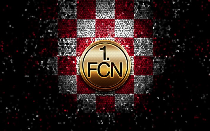 FC Nurnberg, glitter logo, Bundesliga 2, red white checkered background, soccer, VfL Osnabruck, german football club, FC Nurnberg logo, mosaic art, football, Nurnberg FC