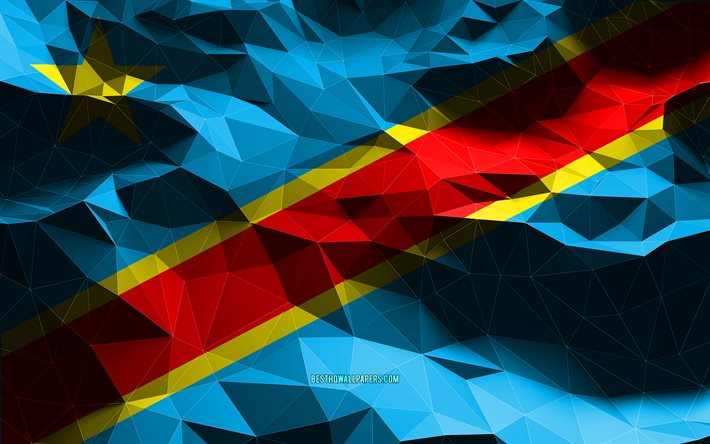 4k, flagge der demokratischen republik kongo, low poly art, afrikanische l&#228;nder, nationale symbole, flagge der dr kongo, 3d-flaggen, dr kongo, afrika, dr kongo 3d-flagge, dr kongo-flagge