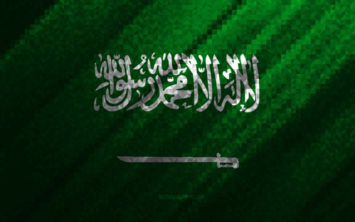 Saudiarabiens flagga, m&#229;ngf&#228;rgad abstraktion, Saudiarabiens mosaikflagga, Saudiarabien, mosaikkonst