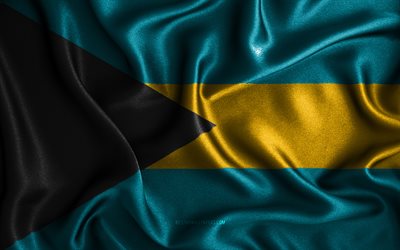 Bahamian flag, 4k, silk wavy flags, North American countries, national symbols, Flag of Bahamas, fabric flags, Bahamas flag, 3D art, Bahamas, North America, Bahamas 3D flag