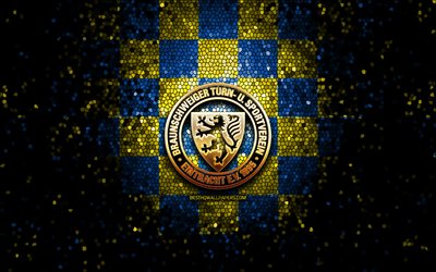 Braunschweig FC, glitter logo, Bundesliga 2, blue yellow checkered background, soccer, german football club, Braunschweig logo, mosaic art, football, Eintracht Braunschweig