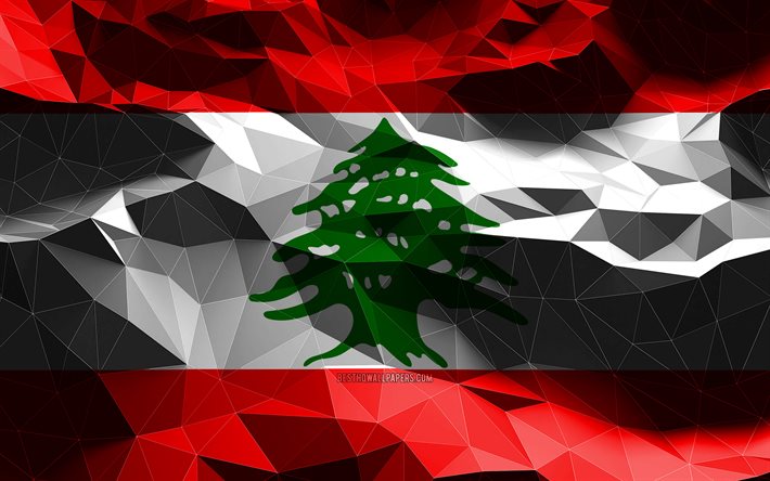 4k, drapeau libanais, art low poly, pays asiatiques, symboles nationaux, drapeau du Liban, drapeaux 3D, Liban, Asie, drapeau du Liban 3D