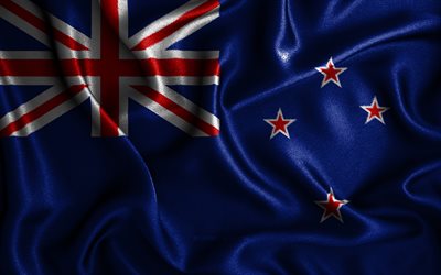 New Zealand flag, 4k, silk wavy flags, Oceanian countries, national symbols, Flag of New Zealand, fabric flags, 3D art, New Zealand, Oceania, New Zealand 3D flag