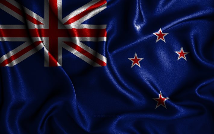 Bandeira da Nova Zel&#226;ndia, 4k, bandeiras onduladas de seda, pa&#237;ses da Oceania, s&#237;mbolos nacionais, bandeiras de tecido, arte 3D, Nova Zel&#226;ndia, Oceania, Bandeira 3D da Nova Zel&#226;ndia