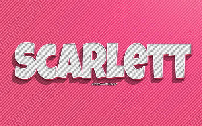 Scarlett, vaaleanpunaiset viivat, taustakuvat nimill&#228;, Scarlettin nimi, naisnimet, Scarlettin onnittelukortti, viivapiirros, kuva Scarlettin nimell&#228;