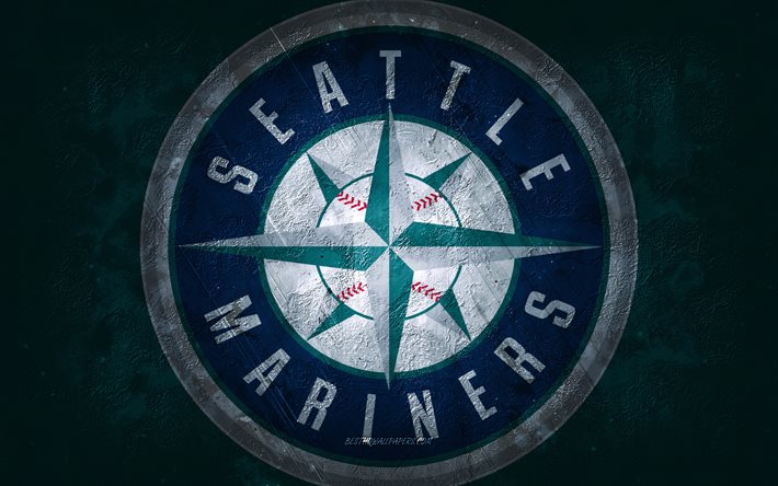 Seattle Mariners, Amerikan beyzbol takımı, mavi taş arka plan, Seattle Mariners logosu, grunge sanat, MLB, beyzbol, ABD, Seattle Mariners amblemi