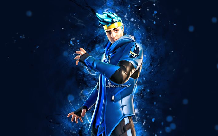 ninja, 4k, blaue neonlichter, fortnite battle royale, fortnite charaktere, ninja skin, fortnite, ninja fortnite