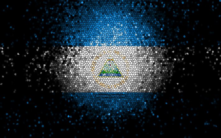 Nicaragua flagga, mosaik konst, Nordamerikanska l&#228;nder, Nicaraguas flagga, nationella symboler, Nicaraguans flagga, konstverk, Nordamerika, Nicaragua