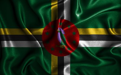 Dominican flag, 4k, silk wavy flags, North American countries, national symbols, Flag of Dominica, fabric flags, Dominica flag, 3D art, Dominica, North America, Dominica 3D flag