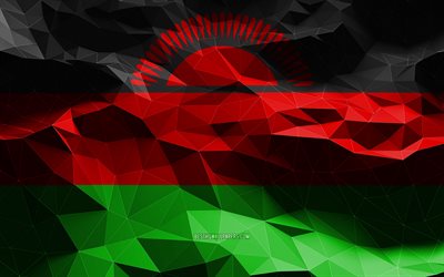 4k, Malawian flag, low poly art, African countries, national symbols, Flag of Malawi, 3D flags, Malawi, Africa, Malawi 3D flag, Malawi flag