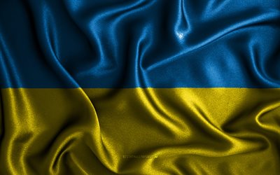 Ukrainian flag, 4k, silk wavy flags, European countries, national symbols, Flag of Ukraine, fabric flags, Ukraine flag, 3D art, Ukraine, Europe, Ukraine 3D flag