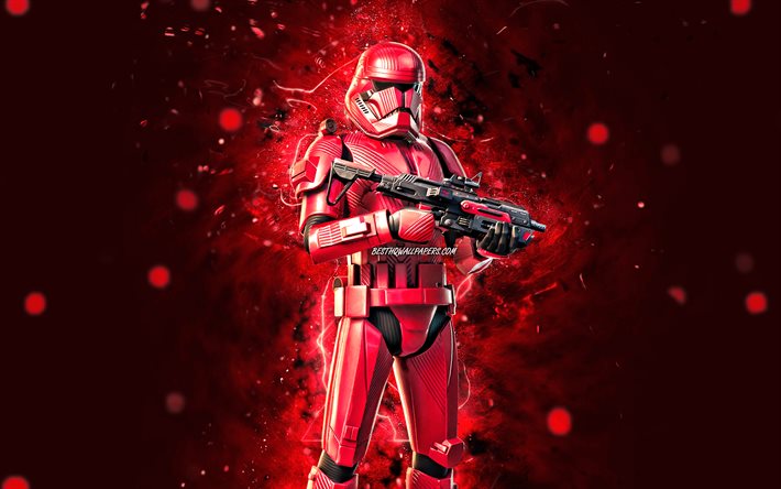Sith Trooper, 4k, luzes vermelhas de neon, Fortnite Battle Royale, personagens de Fortnite, Sith Trooper Skin, Fortnite, Sith Trooper Fortnite