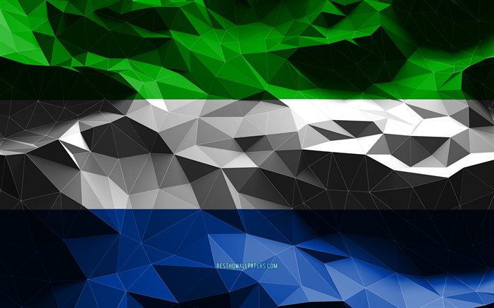 4k, Sierra Leone flag, low poly art, African countries, national symbols, Flag of Sierra Leone, 3D flags, Sierra Leone, Africa, Sierra Leone 3D flag