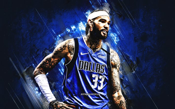 Willie Cauley Stein, Dallas Mavericks, NBA, American basketball player, blue stone background, USA, basketball