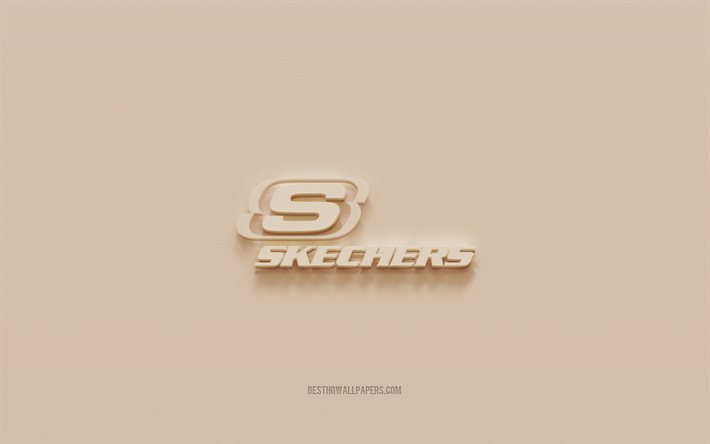 スケッチャーズのロゴ, 茶色の石膏バックグロイッド, スケッチャー3Dロゴ, ブランド, スケッチャーのエンブレム, 3Dアート, スケッチャー