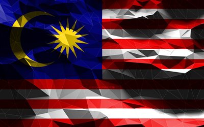 4k, Malaysian flag, low poly art, Asian countries, national symbols, Flag of Malaysia, 3D flags, Malaysia flag, Malaysia, Asia, Malaysia 3D flag