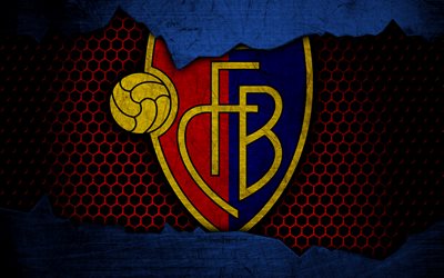 Basel, 4k, logo, Swiss Super League, soccer, football club, Greece, Switzerland, grunge, metal texture, Basel FC