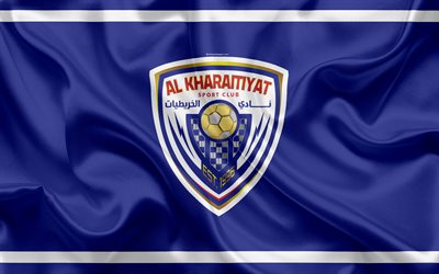 Al Kharaitiyat SC, 4k, Qatar football club, emblem, logo, Qatar Stars League, Doha, Qatar, football, silk texture, flag