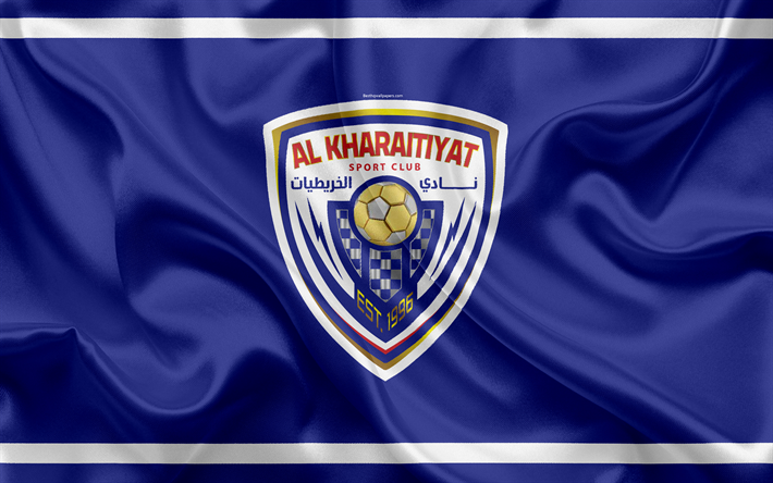 al kharaitiyat sc, 4k, katar-fu&#223;ball-club, emblem, logo, qatar stars league, doha, katar, fu&#223;ball, seide textur, flagge
