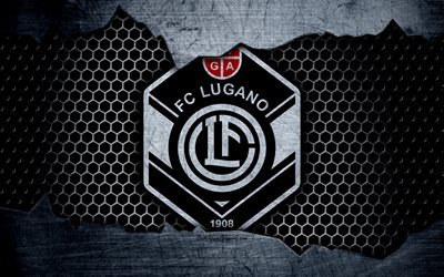 Lugano, 4k, logo, Swiss Super League, soccer, football club, Switzerland, grunge, metal texture, Lugano FC
