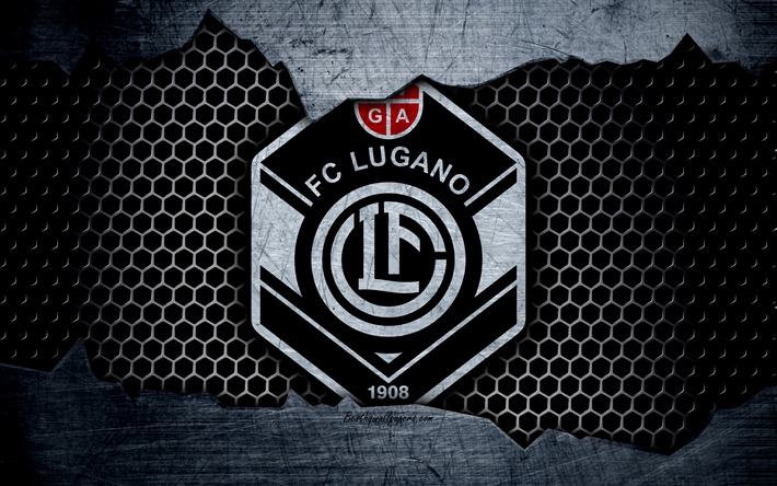 Lugano, 4k, logo, Svizzera Super League, soccer, football club, Svizzera, grunge, struttura del metallo, Lugano FC