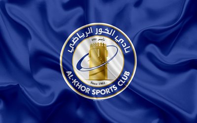 Al-Khor Sports Club, Al Khor FC, 4k, Qatar football club, emblem, logo, Qatar Stars League, Doha, Qatar, football, silk texture, flag