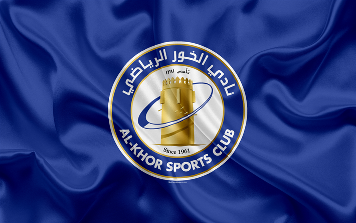 al-khor sports club, al khor fc, 4k, katar-fu&#223;ball-club, emblem, logo, qatar stars league, doha, katar, fu&#223;ball, seide textur, flagge