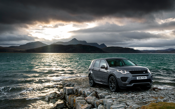 Download wallpapers 4k, Land Rover Discovery Sport, coast, 2017 cars,  offroad, new Discovery Sport, river, Land Rover for desktop free. Pictures  for desktop free