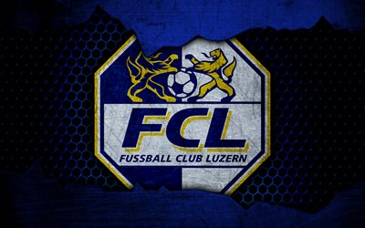 Luzern, 4k, logo, Swiss Super League, soccer, football club, Switzerland, grunge, metal texture, Luzern FC