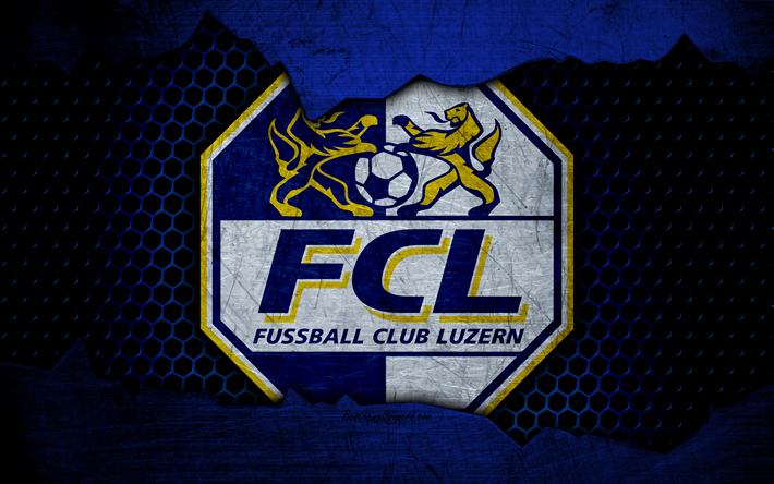 Lucerna, 4k, logotipo, Swiss Super League, f&#250;tbol, club de f&#250;tbol, Suiza, grunge, metal, textura, FC Luzern
