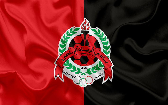 Al-Rayyan SC, Al Rayyan FC, 4k, Qatar football club, emblem, logo, Qatar Stars League, Ar-Rayyan, Qatar, football, silk texture, flag
