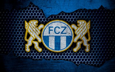 FC Z&#252;rich, 4k, logotyp, Schweiziska Super League, fotboll, football club, Schweiz, grunge, metall textur, FC z&#252;rich