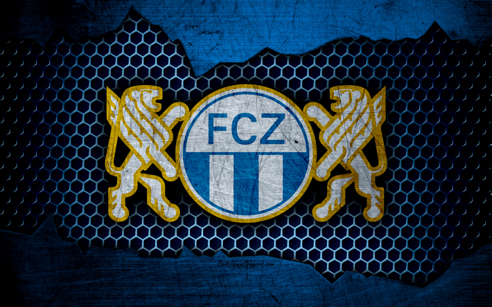 fc z&#252;rich, 4k, logo, schweizer super league, fussball, fu&#223;ball-club, schweiz, grunge metall textur