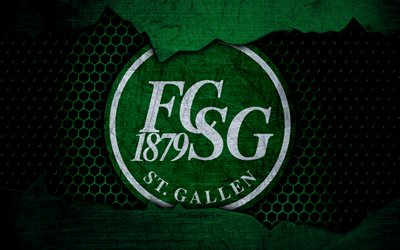 FC Sankt Gallen, 4k, logo, Swiss Super League, soccer, football club, Switzerland, grunge, metal texture, Sankt Gallen FC