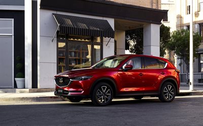 Mazda CX-5, 2018, 4k, carros novos, vermelho CX-5 2018, cruzamento, Carros japoneses, Mazda