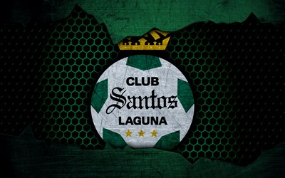 FC Santos Laguna, 4k, fundo verde, Liga MX, futebol, Primeira Divis&#227;o, clube de futebol, Santos Laguna, Mexico, grunge, textura de metal, Santos Laguna FC