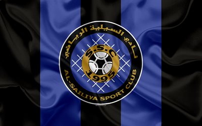 Al-Sailiya SC, 4k, Qatar football club, emblem, logo, Qatar Stars League, Doha, Qatar, football, silk texture, flag, Al Sailiya FC