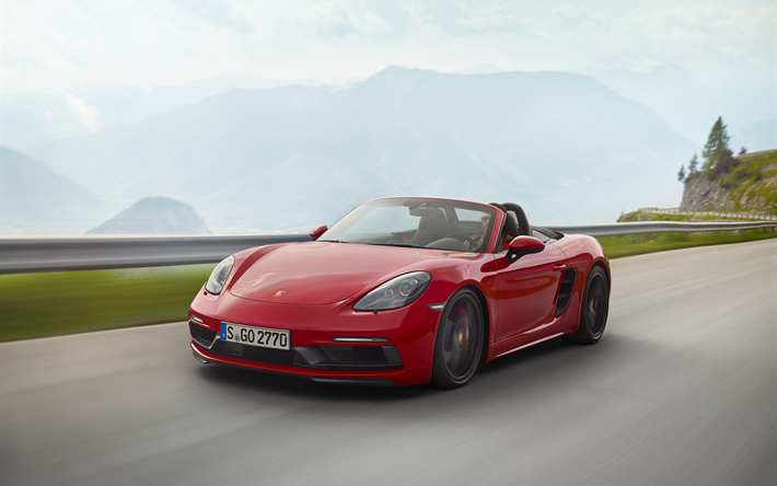 Porsche 718 Boxster GTS, 2018, sports coupe, cabriolet, roadster, new cars, red Boxster GTS, German cars, road, speed, Porsche